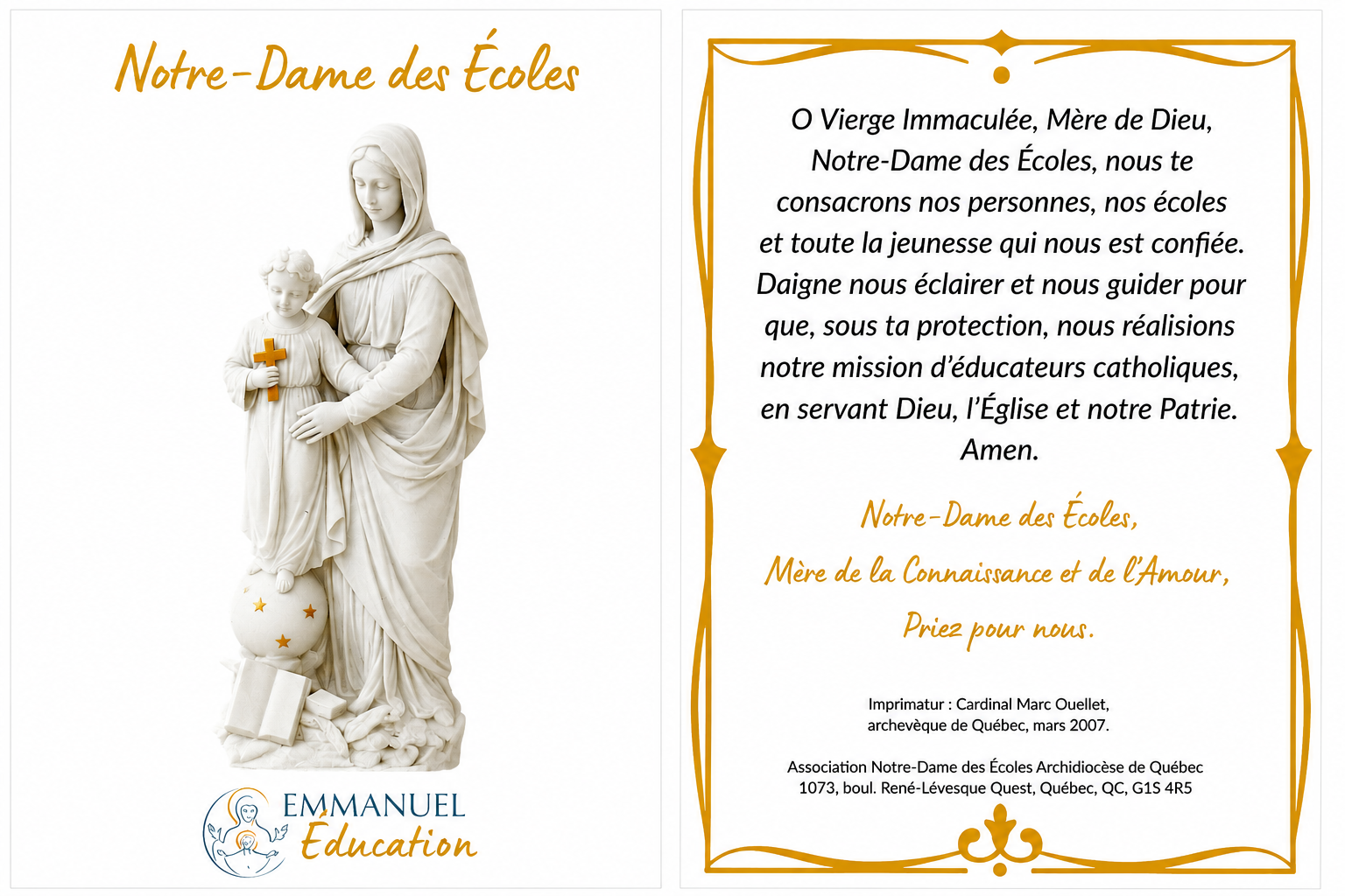 Cartes de Prière à ND des Écoles